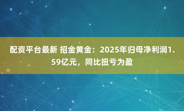 配资平台最新 招金黄金：2025年归母净利润1.59亿元，同比扭亏为盈